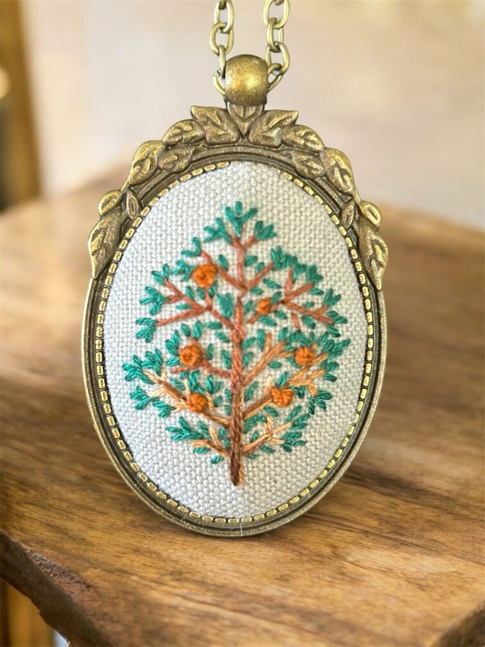 Handmade Pine Tree Embroidery Pendant Necklace